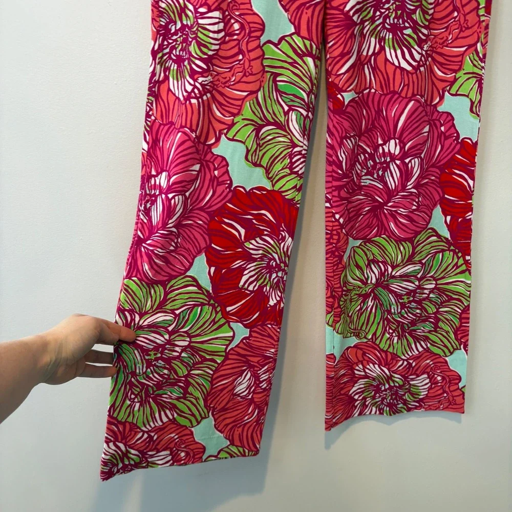 Lilly Pulitzer Wide Leg Palazzo‎ Pants Pink Floral Knit S Resort Vaca Camellia